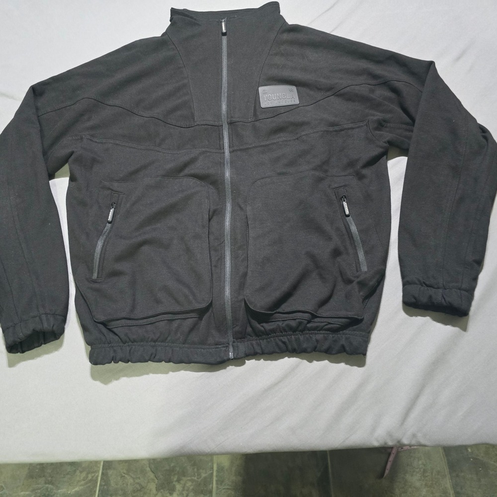 YoungLA Full Zip Jacket Men Small Black MMXIV Logo Mock Neck Pockets